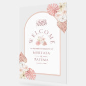 Boho Pink Floral Arch Muslim Wedding Welcome アクリルサイン (傾斜)