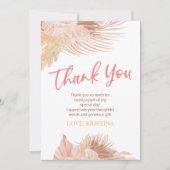 Boho Pink Floral Flowers Birthday Party サンキューカード (正面)