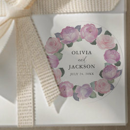 Boho Pink Floral Watercolor Wedding ラウンドシール