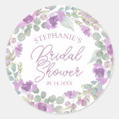 Boho Pink Floral Wreath Bridal Shower ラウンドシール (正面)