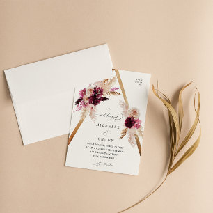 Boho Pink Frame Pampas Grass Floral Wedding 招待状