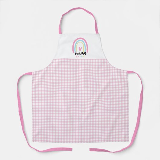 Boho Pink Gingham Custom Mama Est. Year keepsake エプロン (正面)