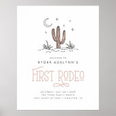 Boho Pink Girls モダン First Rodeo 1st Birthday ポスター (正面)