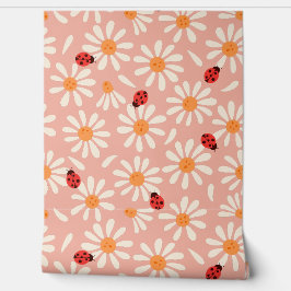Boho Pink Ladybugs and Daisies 壁紙