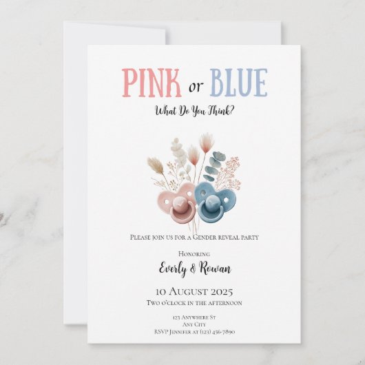 Boho Pink or Blue Gender Reveal 招待状 (正面)