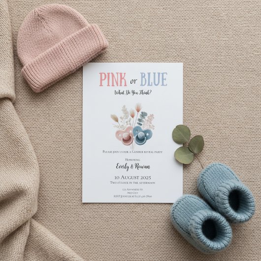 Boho Pink or Blue Gender Reveal 招待状
