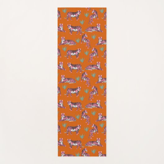 Boho Pink Orange Jungle Tiger Animal Pattern ヨガマット (正面)