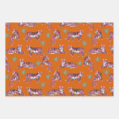 Boho Pink Orange Jungle Tiger Animal Pattern ラッピングペーパーシート (正面3)