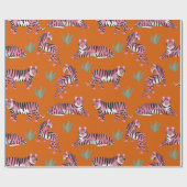 Boho Pink Orange Jungle Tiger Animal Pattern ラッピングペーパー (フラット)
