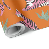 Boho Pink Orange Jungle Tiger Animal Pattern ラッピングペーパー (ロールコーナー)