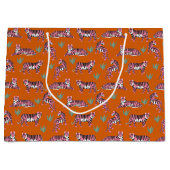 Boho Pink Orange Jungle Tiger Animal Pattern ラージペーパーバッグ (正面)