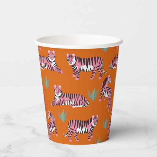 Boho Pink Orange Jungle Tiger Animal Pattern  紙コップ (裏面)