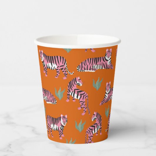 Boho Pink Orange Jungle Tiger Animal Pattern  紙コップ (左)