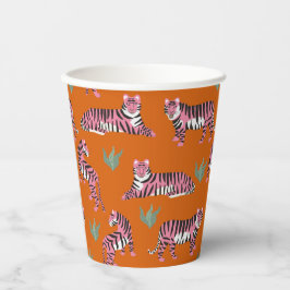 Boho Pink Orange Jungle Tiger Animal Pattern 紙コップ