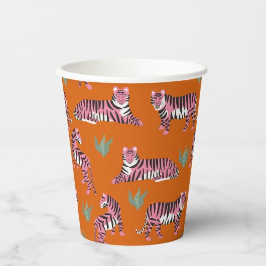 Boho Pink Orange Jungle Tiger Animal Pattern  紙コップ (正面)