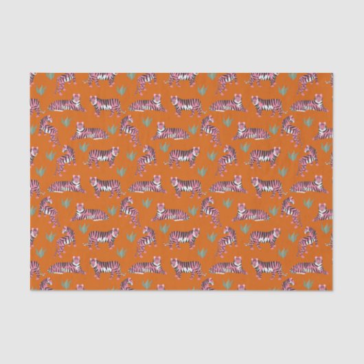 Boho Pink Orange Jungle Tiger Animal Pattern 薄葉紙 (正面)