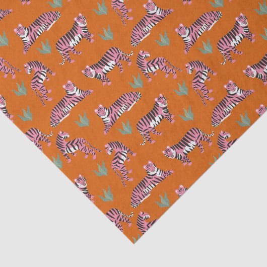Boho Pink Orange Jungle Tiger Animal Pattern 薄葉紙 (詳細)