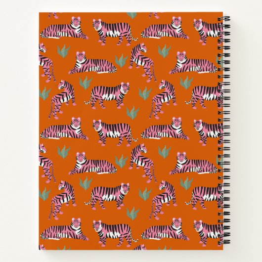 Boho Pink Orange Tiger Animal Pattern   ノートブック (裏面)