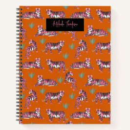 Boho Pink Orange Tiger Animal Pattern ノートブック