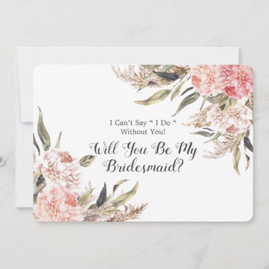 Boho Pink Peony Pampas私の花嫁になる 招待状 (正面)