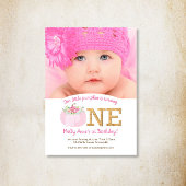 Boho Pink Pumpkin秋1st Birthday Girl写真 招待状