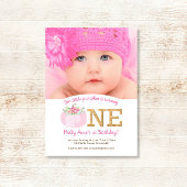 Boho Pink Pumpkin秋1st Birthday Girl写真 招待状