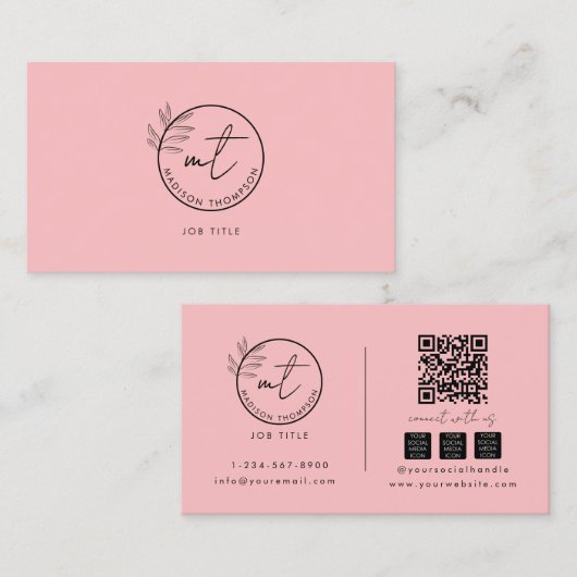 Boho Pink QRコーモダンドソーシャルメディアのロゴ 名刺 (正面/裏面)