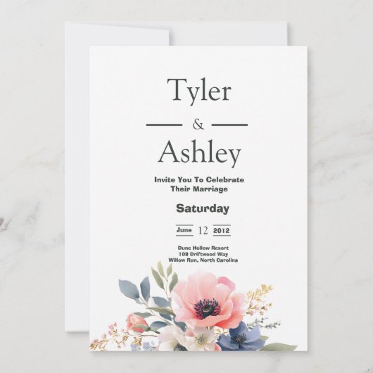 Boho Pink & Red Rose Elegant Wedding  招待状 (裏面)