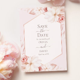 Boho Pink Roses淡い色の Save the Date Card 招待状