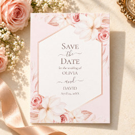 Boho Pink Roses淡い色の Save the Date Card 招待状