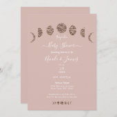 Boho Pink Shine Moonフェイズ赤ちゃんモダンシャワー 招待状 (正面/裏面)