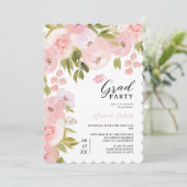Boho Pink Watercolor Floral Photo Graduation Party 招待状 (スタンド正面)