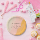 Boho Pink Yellow Script Custom Baby Shower   ペーパープレート (パーティー)