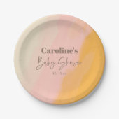 Boho Pink Yellow Script Custom Baby Shower   ペーパープレート (正面)