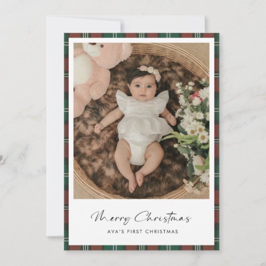 Boho Plaidベビーの初めてのクリスマス写真カード シーズンカード (正面)