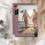 Boho Plum Purple Wilflowers写真Save the Date セーブザデート<br><div class="desc">ワイルドフラワープラムパープルフォトデイトカードを保存。このフローラ、メイヴ、ワイルドフラワー結婚は、写真を保存する日付カードをかわいらし、白いタイポグラフィで、美しいピンクと黄色の野生の花と蝶に囲まれ、カスタマイズできるカップルの写真と一緒に印象的な梅の紫と黒の背景の上にスタイリッシュは、カードの背面にメッセーパーソナライズされた。この植物性スタイルは、日付のカードを保存します与えモダン、ボヘミアンはフローラに保存しますと、インディアンや野生の花のピンク、黄色、黒、または中性の花やフローラのブークーに囲まれた音を設定しますの音を設定します。任意のボホ、ワイルドフラワーのお祝いに完璧な結婚追加。ザ・サンデー・コレクティブ©byレイチェル・ハンナ・ギー</div>