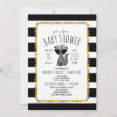 Boho Pom Poms +ストライプラクーンベイビーシャワー 招待状 (正面)