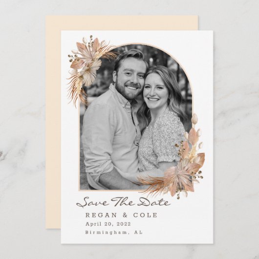 Boho Pompas Grass日付を保存WHITE 招待状