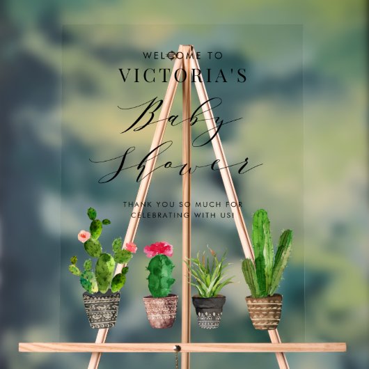 Boho Potted多肉植物とサボテンの赤ちゃんシャワー アクリルサイン (ニュートラル)
