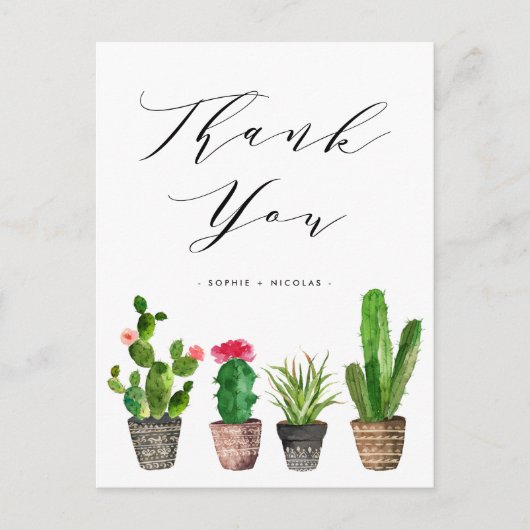Boho Potted SucculentとCactus結婚's Thank You ポストカード (正面)
