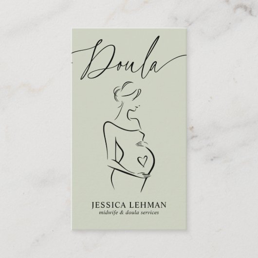 Boho Pregnant Lady Line Art Doula Midwife QRCODE  名刺 (正面)