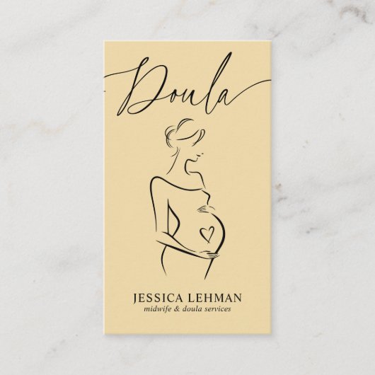 Boho Pregnant Lady Line Art Doula Midwife QRCODE 名刺 (正面)
