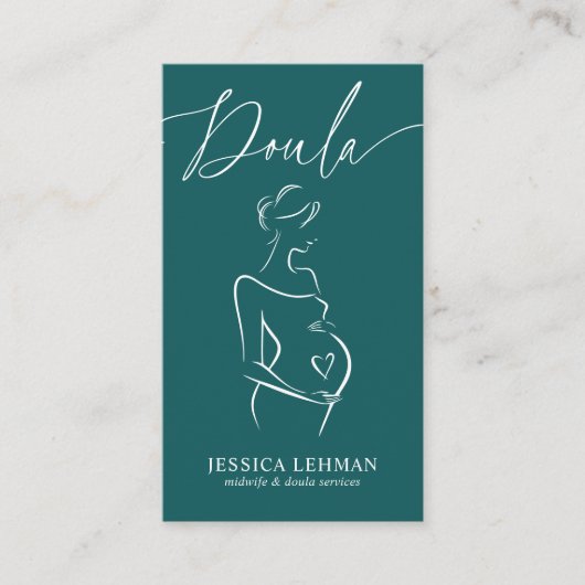 Boho Pregnant Lady Line Art Doula Midwife QRCODE 名刺 (正面)