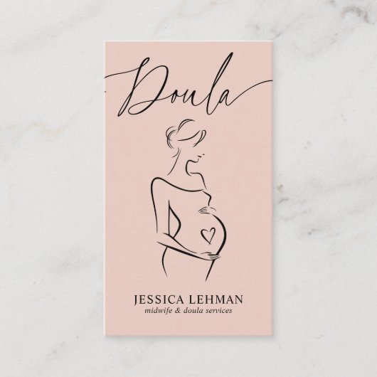 Boho Pregnant Lady Line Art Doula Midwife QRCODE  名刺 (正面)