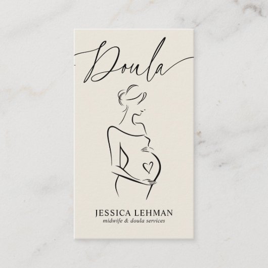 Boho Pregnant Lady Line Art Doula Midwife QRCODE  名刺 (正面)