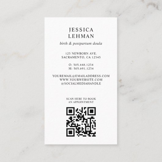 Boho Pregnant Lady Line Art Doula Midwife QRCODE  名刺 (裏面)