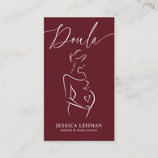 Boho Pregnant Lady Line Art Doula Midwife QRCODE  名刺 (正面)