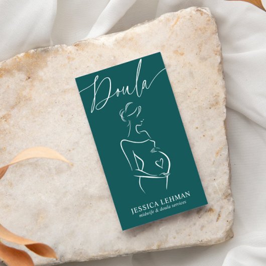 Boho Pregnant Lady Line Art Doula Midwife QRCODE 名刺