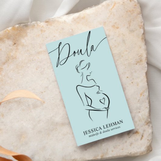 Boho Pregnant Lady Line Art Doula Midwife QRCODE 名刺