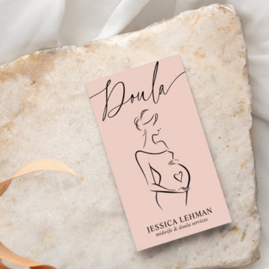 Boho Pregnant Lady Line Art Doula Midwife QRCODE 名刺